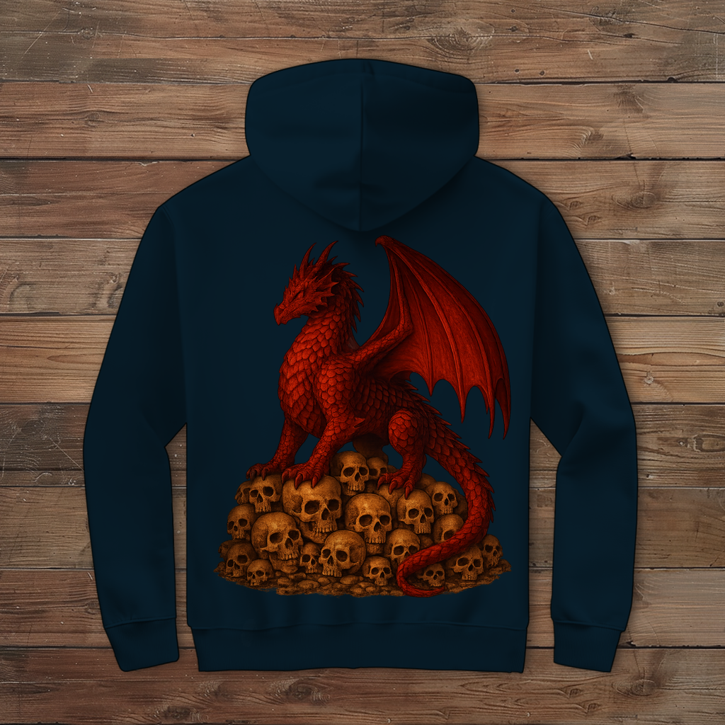 Herren Zipper Hoodie Drache rot auf Totenkopfberg