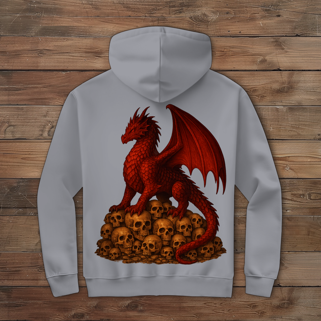 Herren Zipper Hoodie Drache rot auf Totenkopfberg