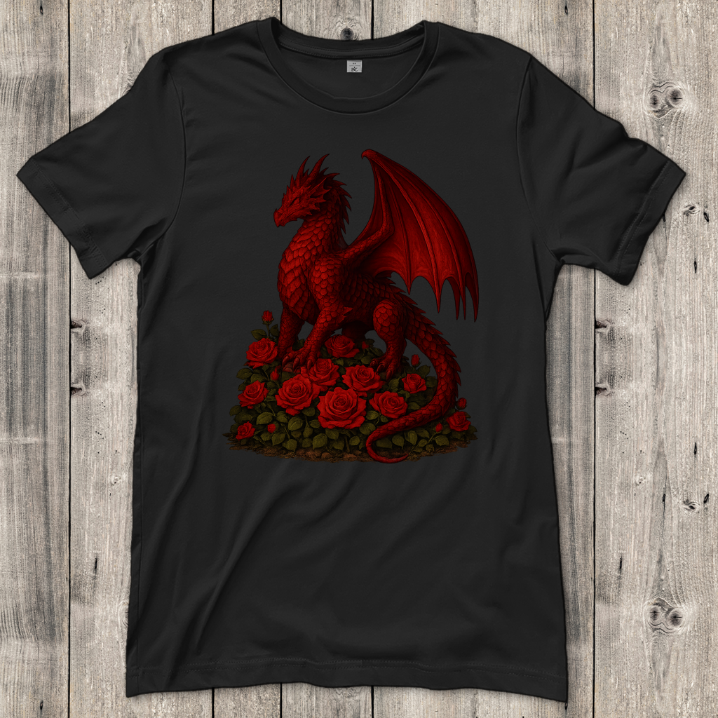 Damen T-Shirt Drache rot auf Rosenberg