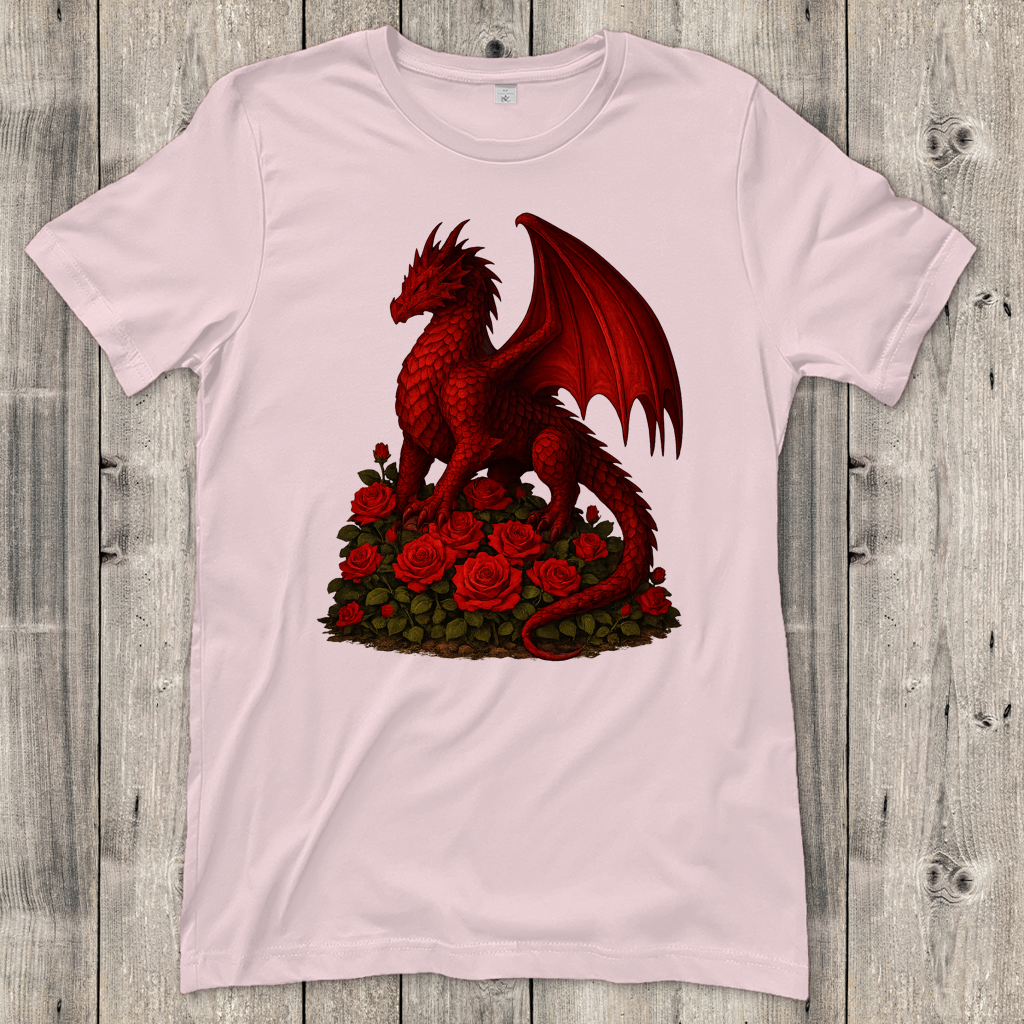 Damen T-Shirt Drache rot auf Rosenberg