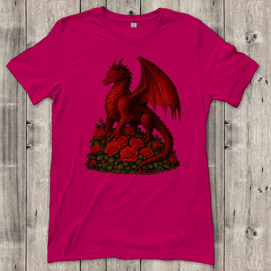 Damen T-Shirt Drache rot auf Rosenberg