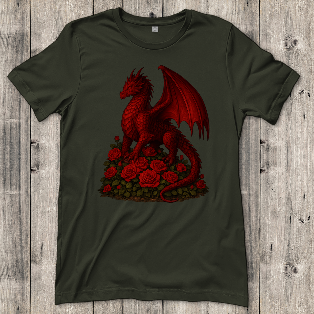 Damen T-Shirt Drache rot auf Rosenberg