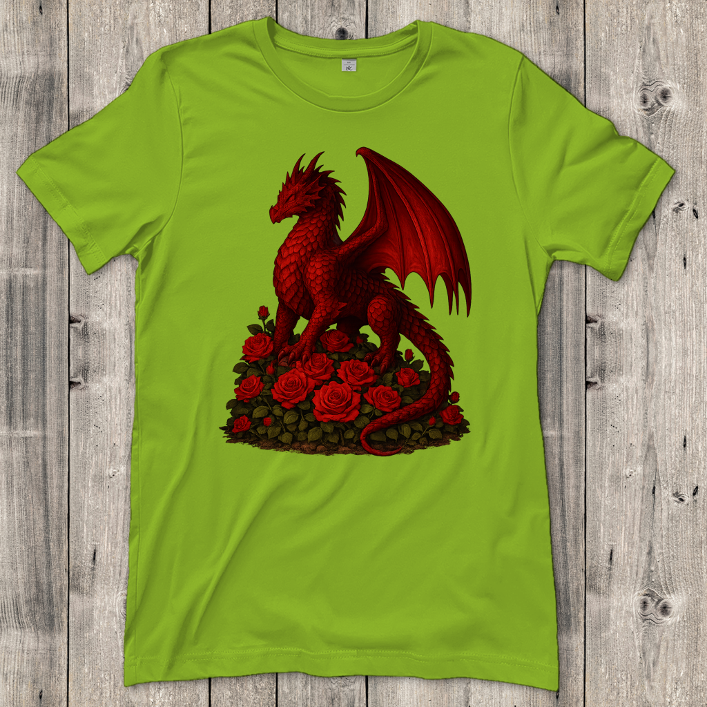 Damen T-Shirt Drache rot auf Rosenberg