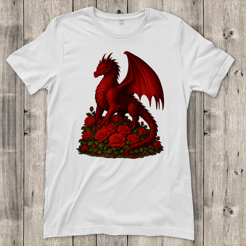 Damen T-Shirt Drache rot auf Rosenberg