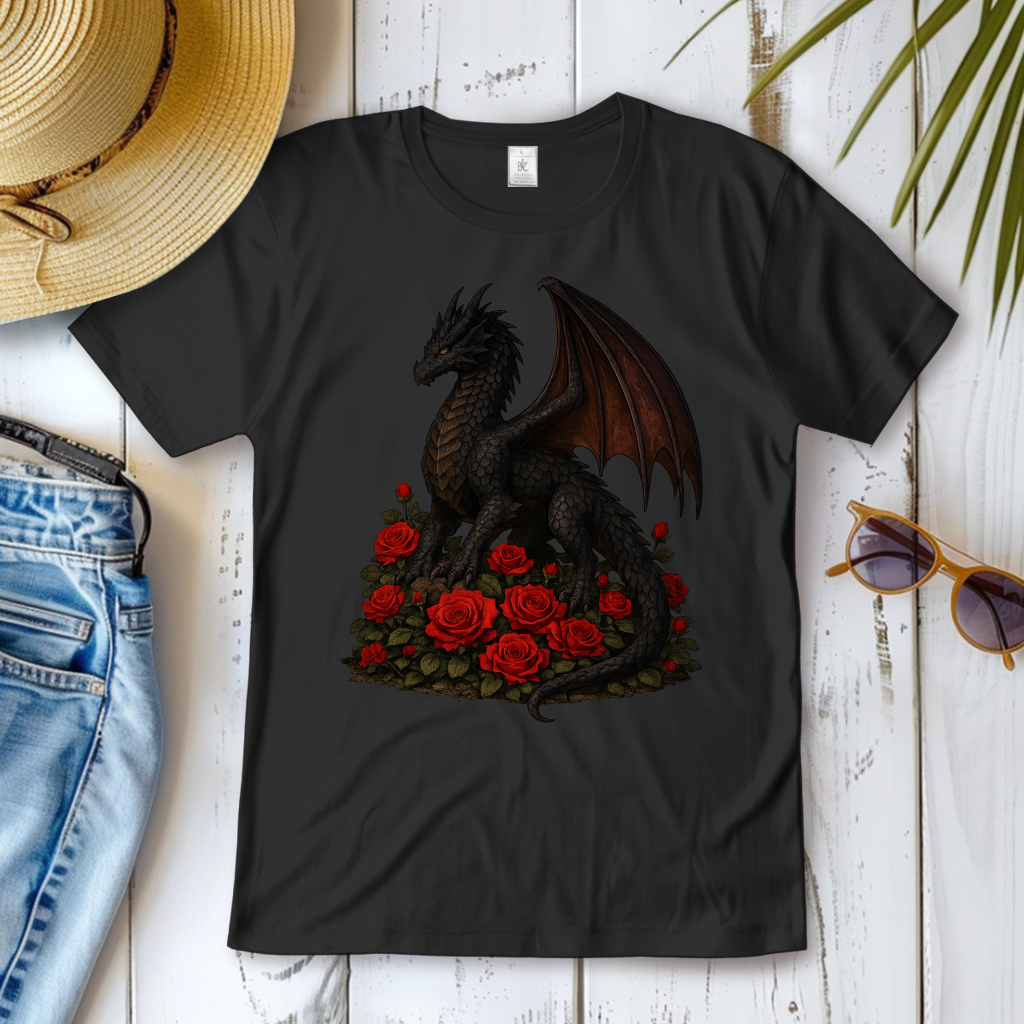 Damen T-Shirt Drache schwarz auf Rosenberg