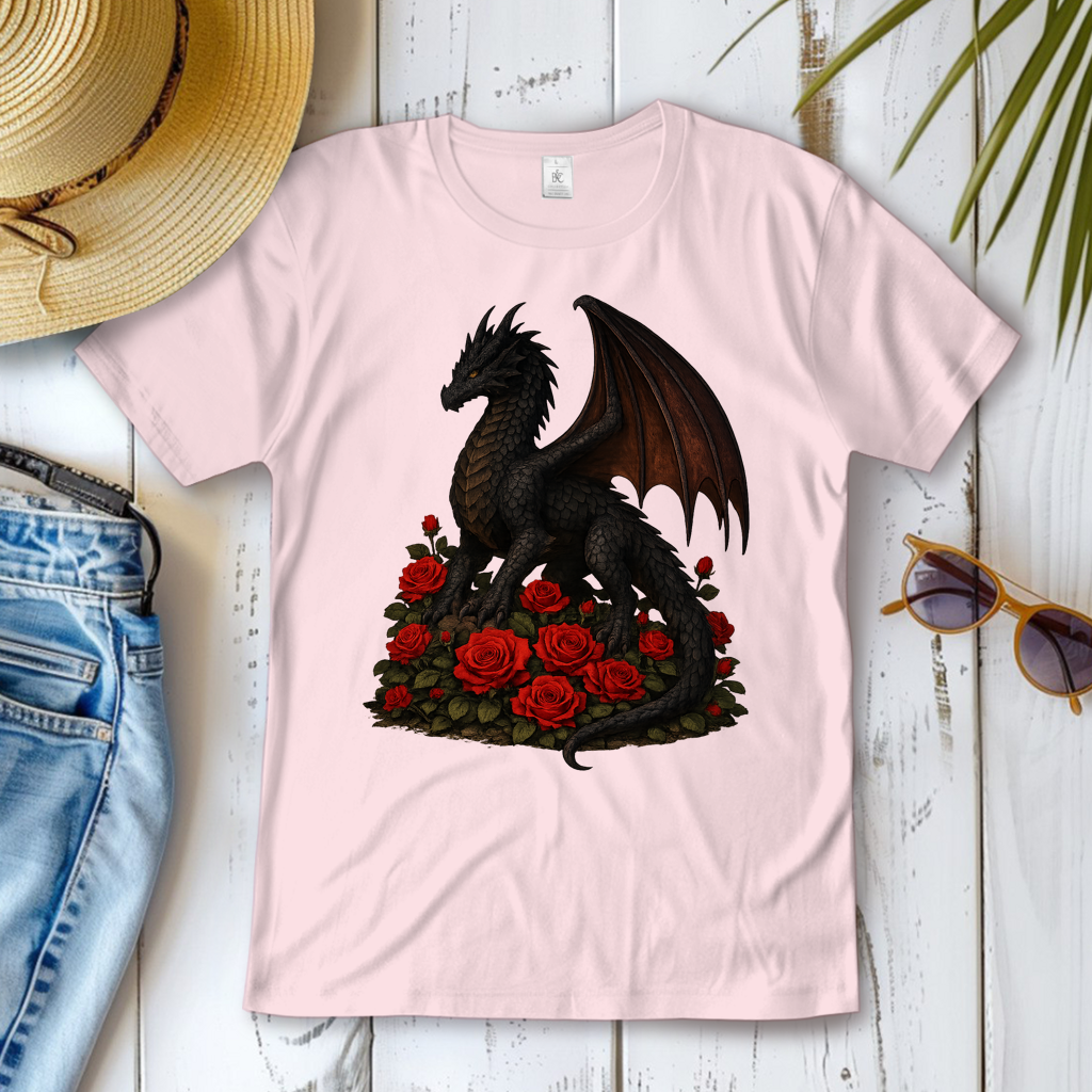 Damen T-Shirt Drache schwarz auf Rosenberg