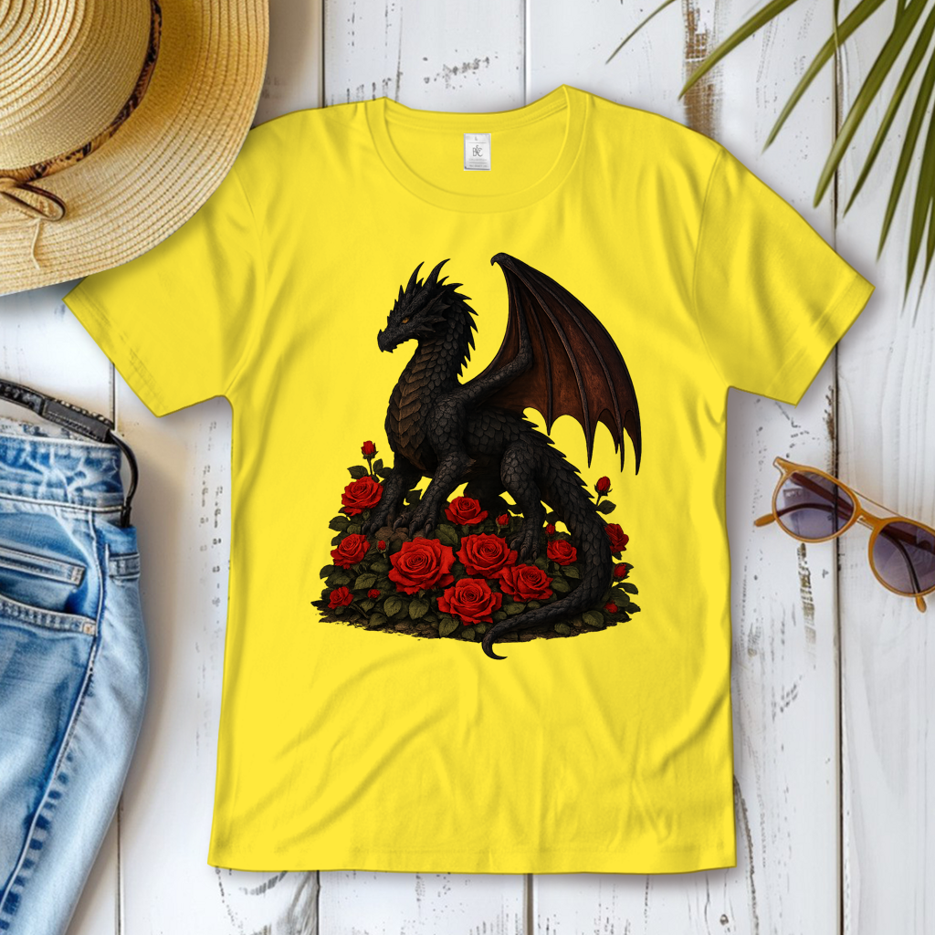 Damen T-Shirt Drache schwarz auf Rosenberg