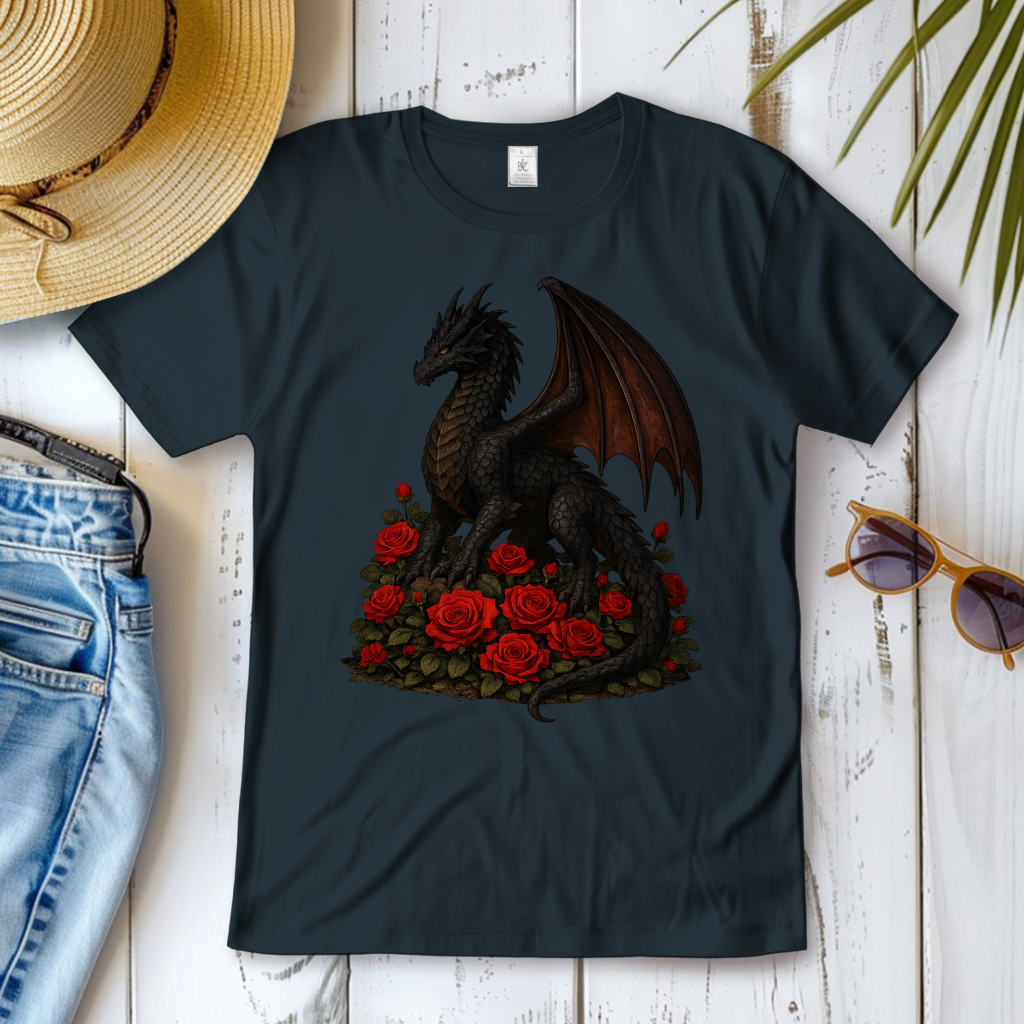 Damen T-Shirt Drache schwarz auf Rosenberg