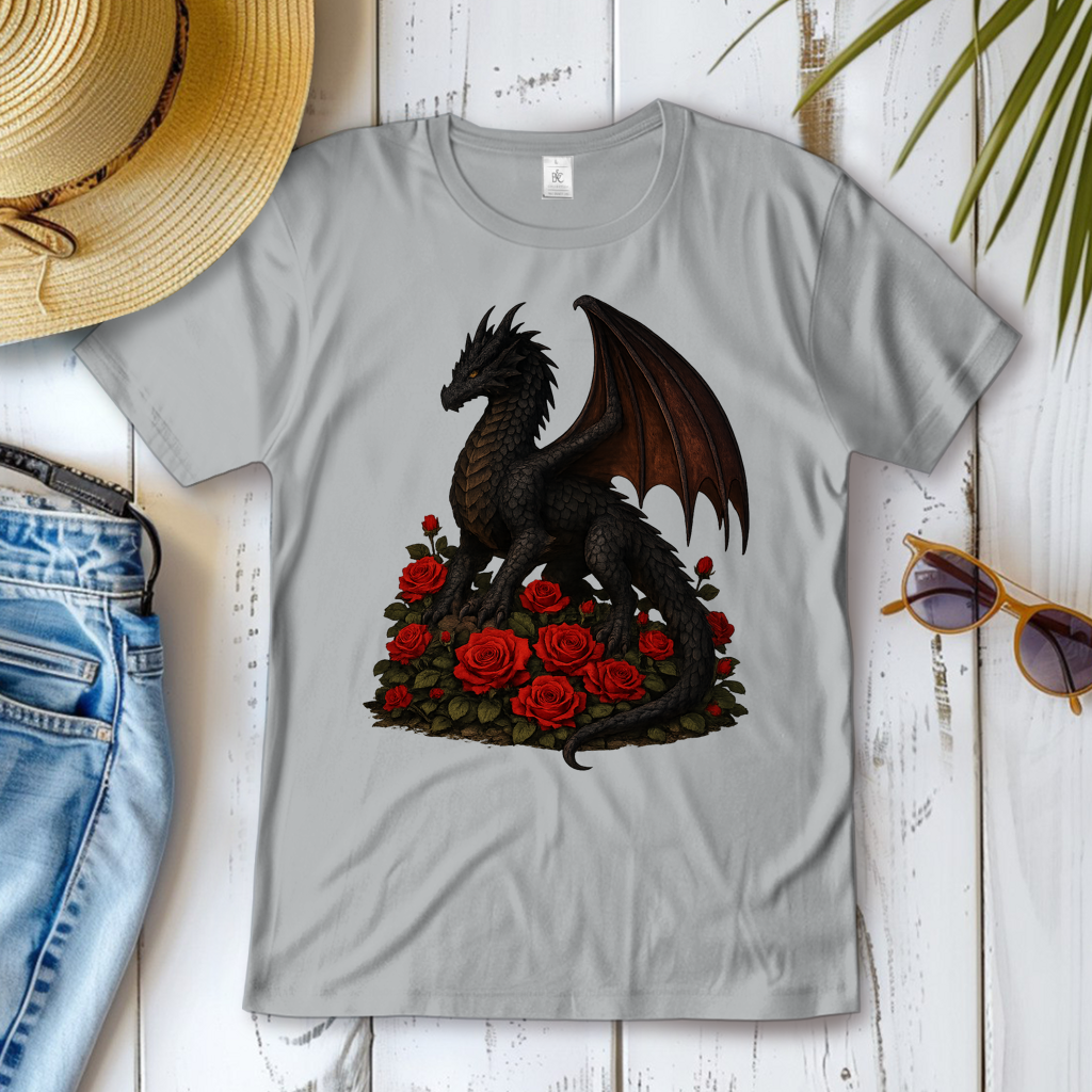 Damen T-Shirt Drache schwarz auf Rosenberg