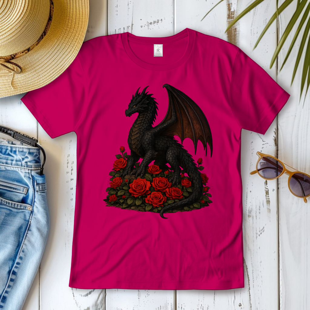 Damen T-Shirt Drache schwarz auf Rosenberg