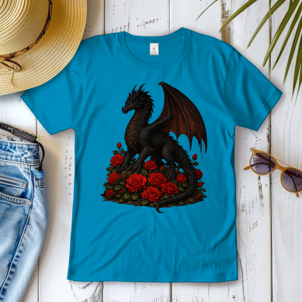 Damen T-Shirt Drache schwarz auf Rosenberg