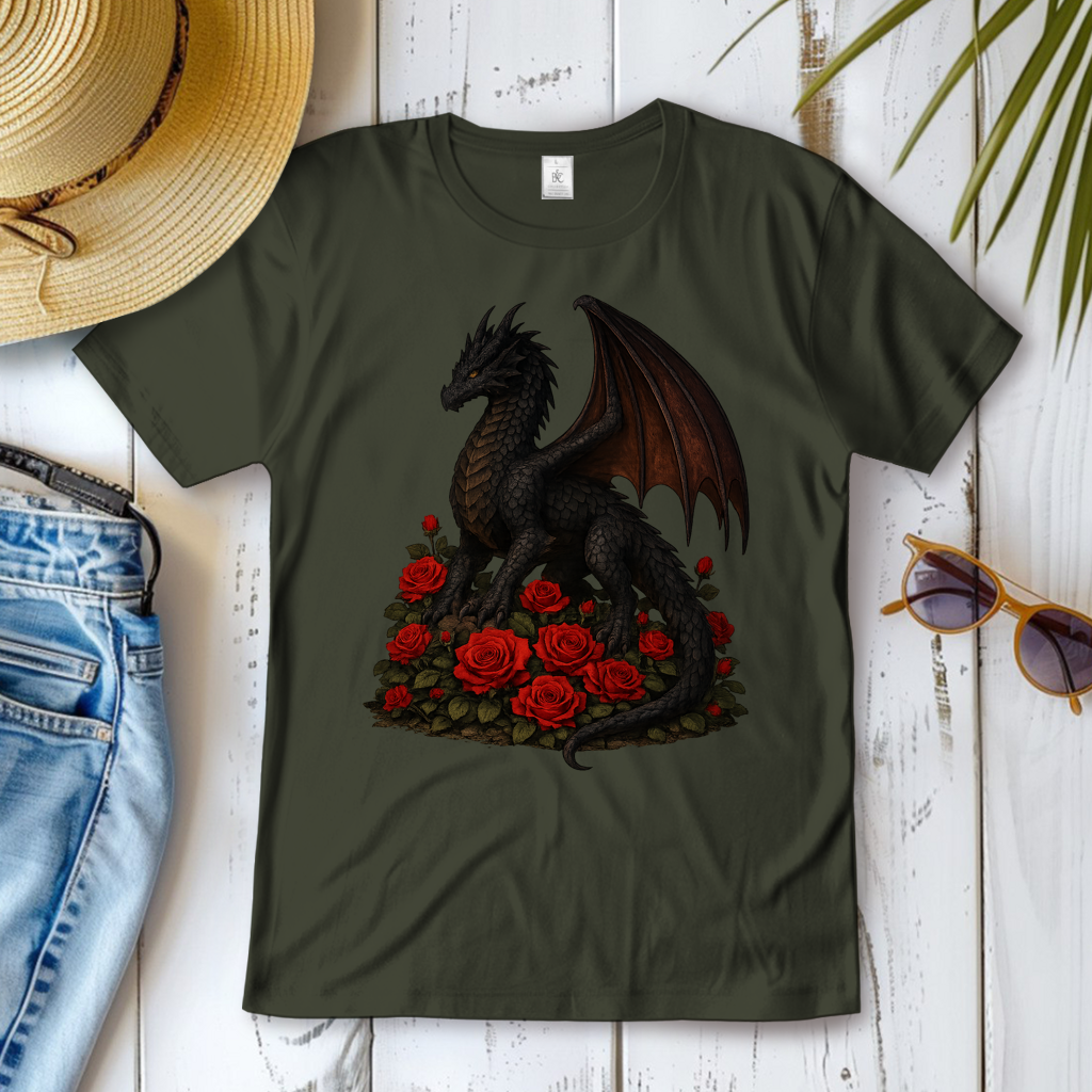 Damen T-Shirt Drache schwarz auf Rosenberg