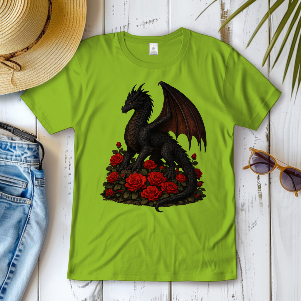 Damen T-Shirt Drache schwarz auf Rosenberg