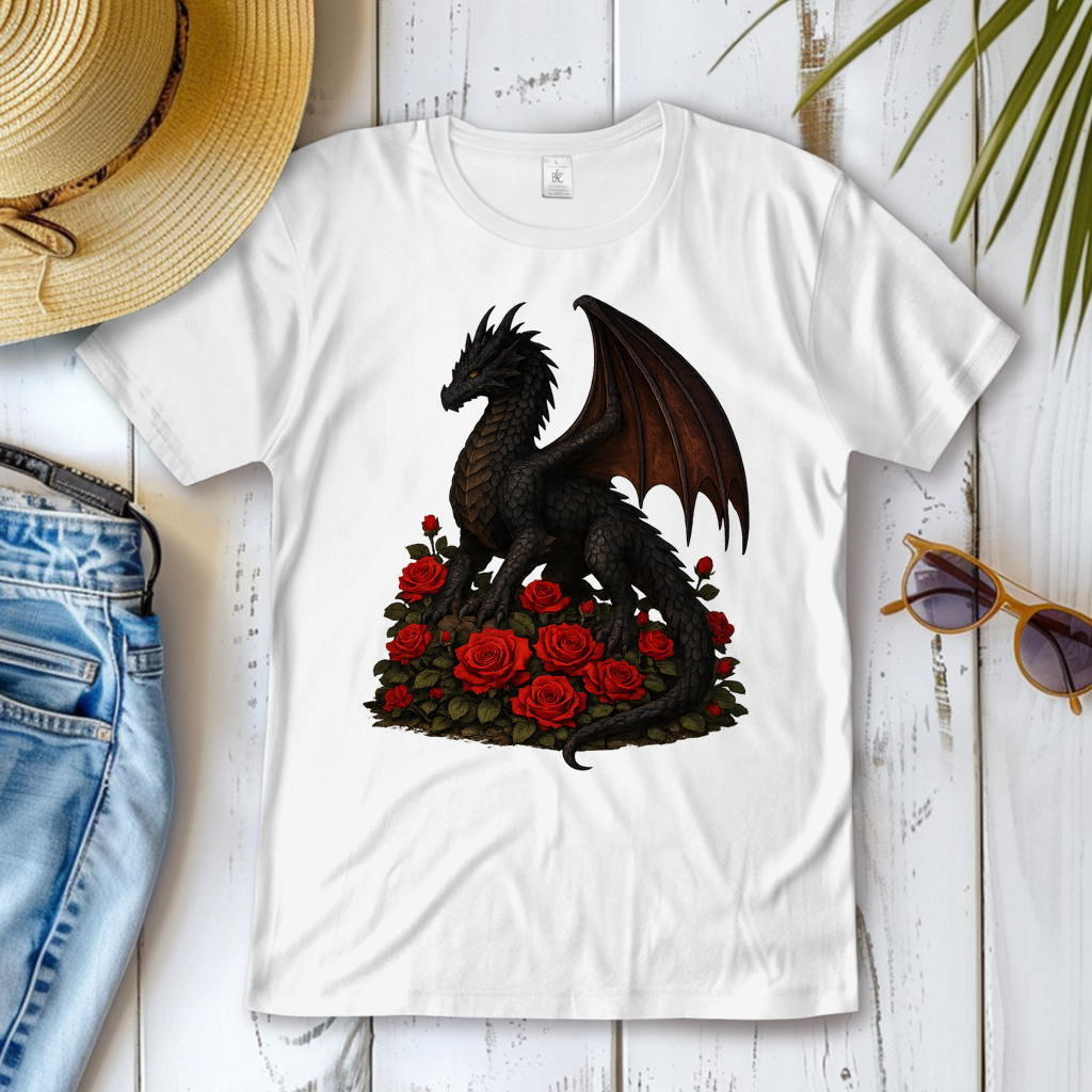 Damen T-Shirt Drache schwarz auf Rosenberg