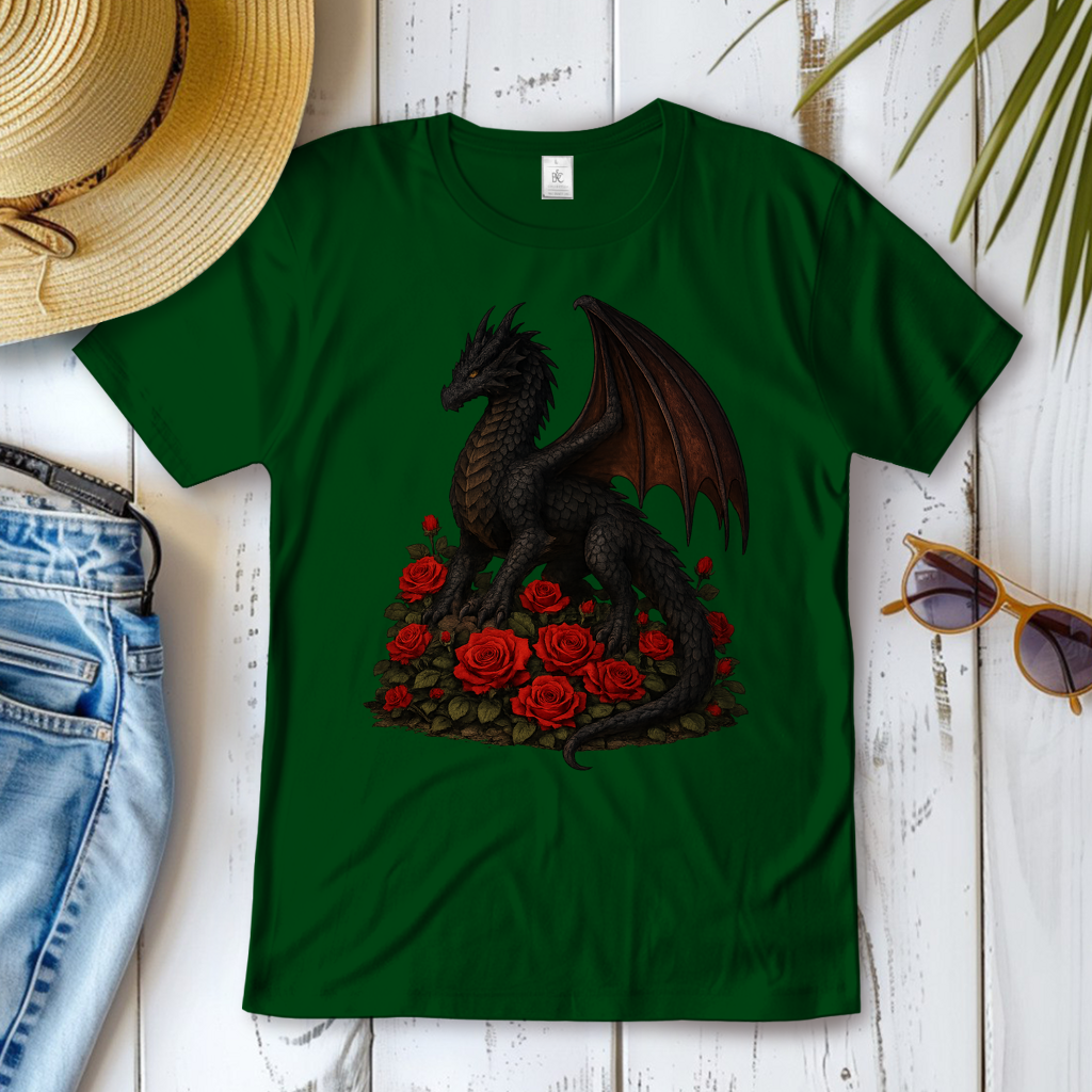 Damen T-Shirt Drache schwarz auf Rosenberg
