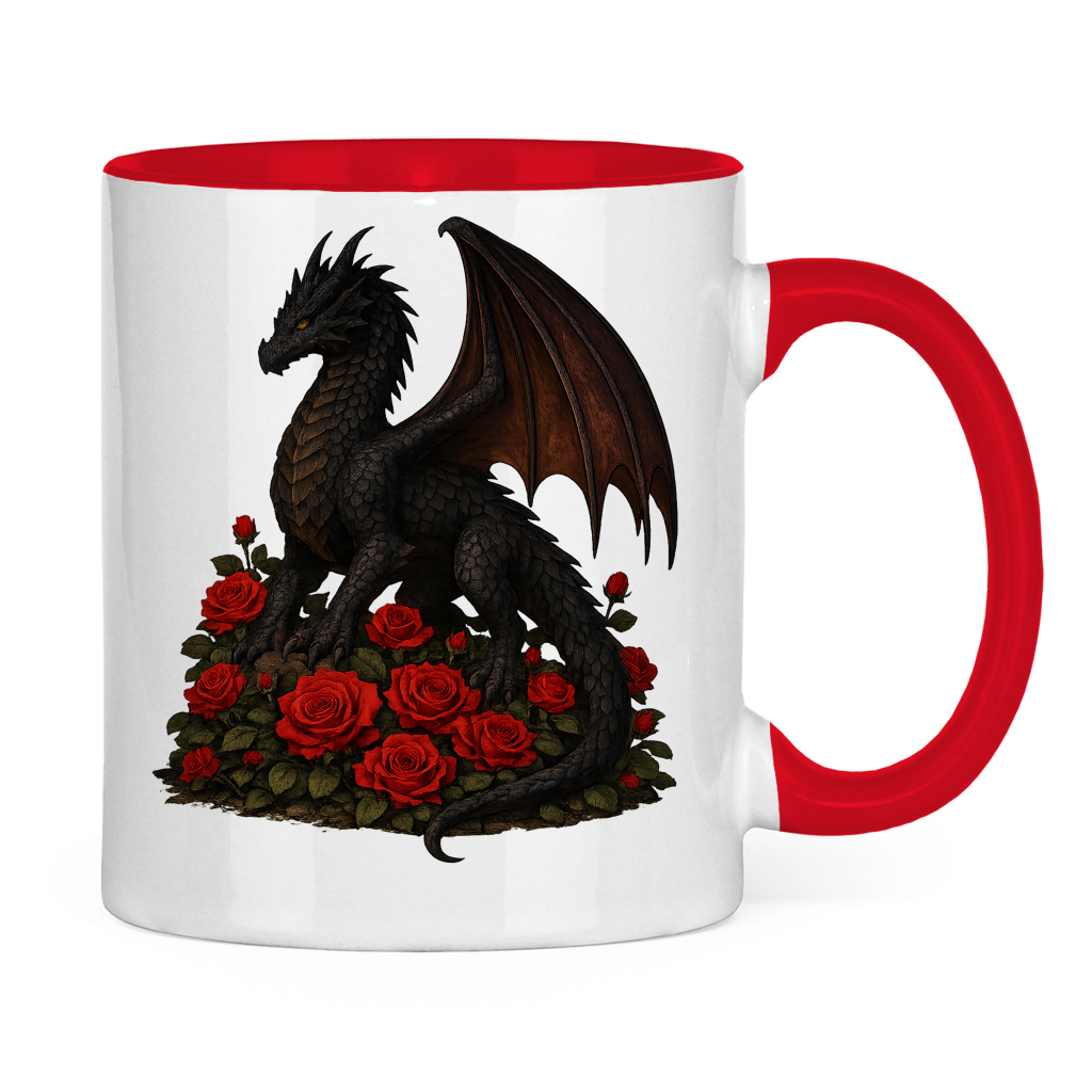 Tasse zweifarbig Drache schwarz auf Rosenberg