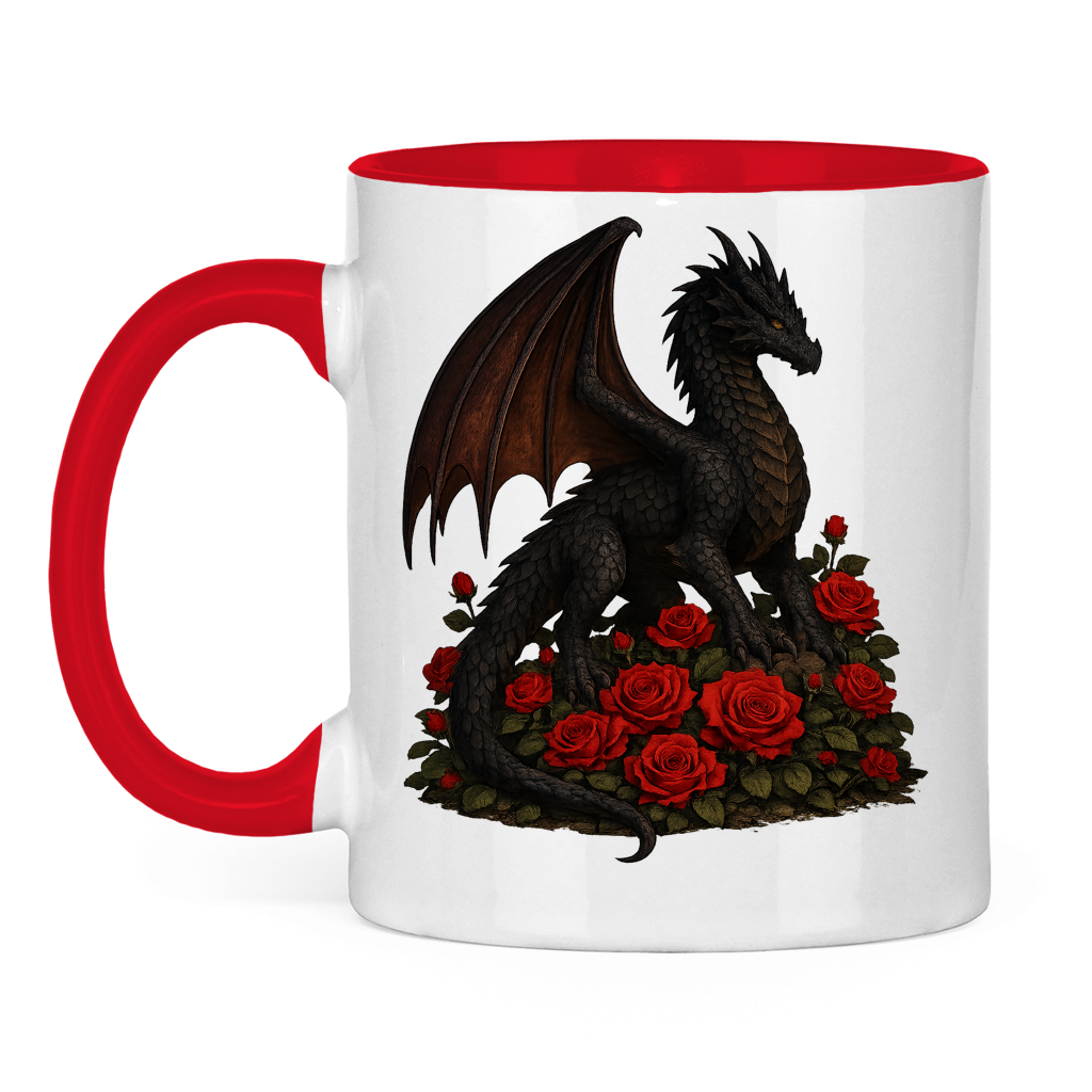 Tasse zweifarbig Drache schwarz auf Rosenberg