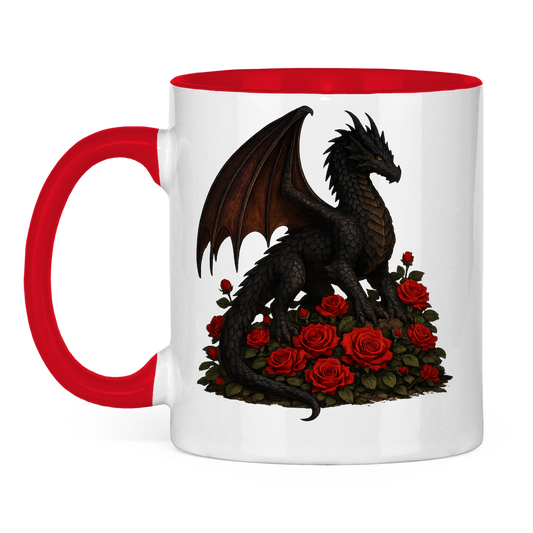 Tasse zweifarbig Drache schwarz auf Rosenberg