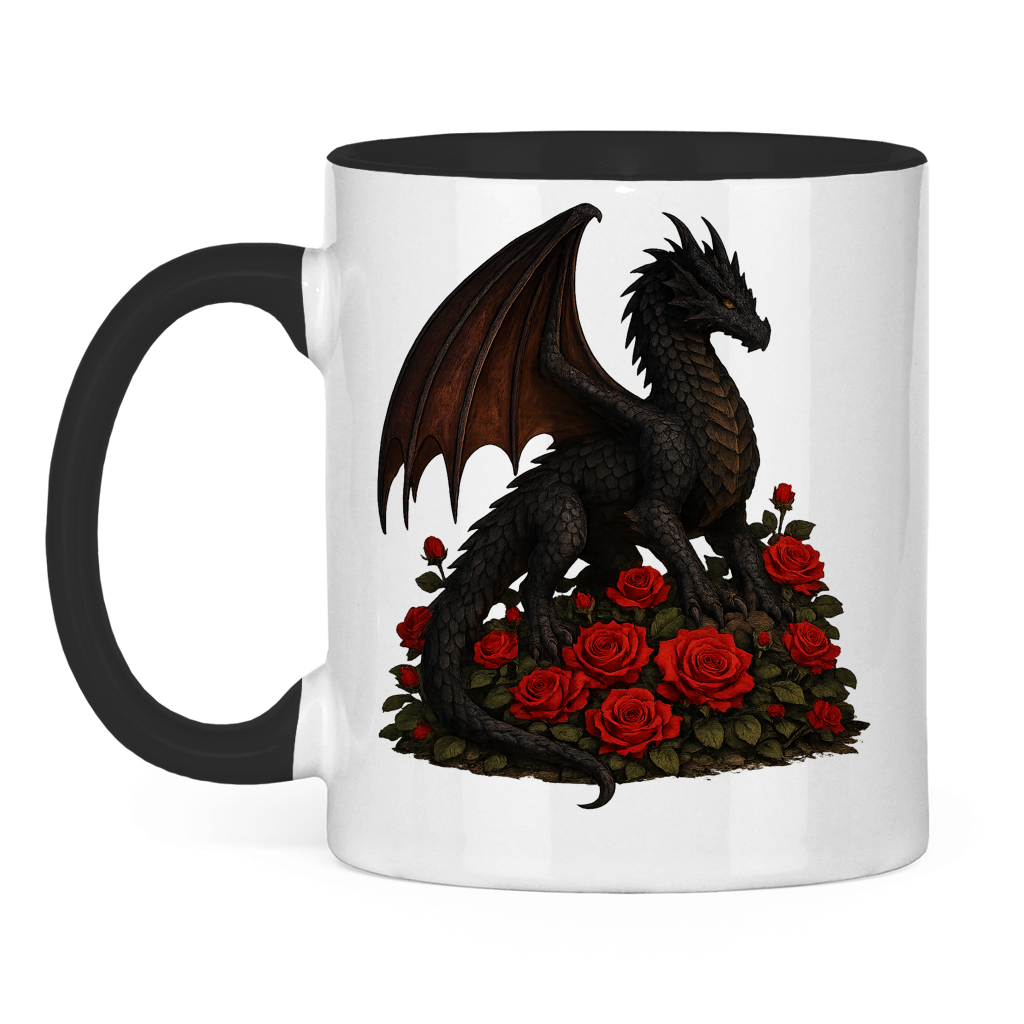 Tasse zweifarbig Drache schwarz auf Rosenberg