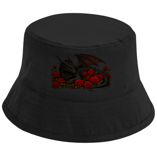 Bucket Hat Drache schwarz liegend in Rosen