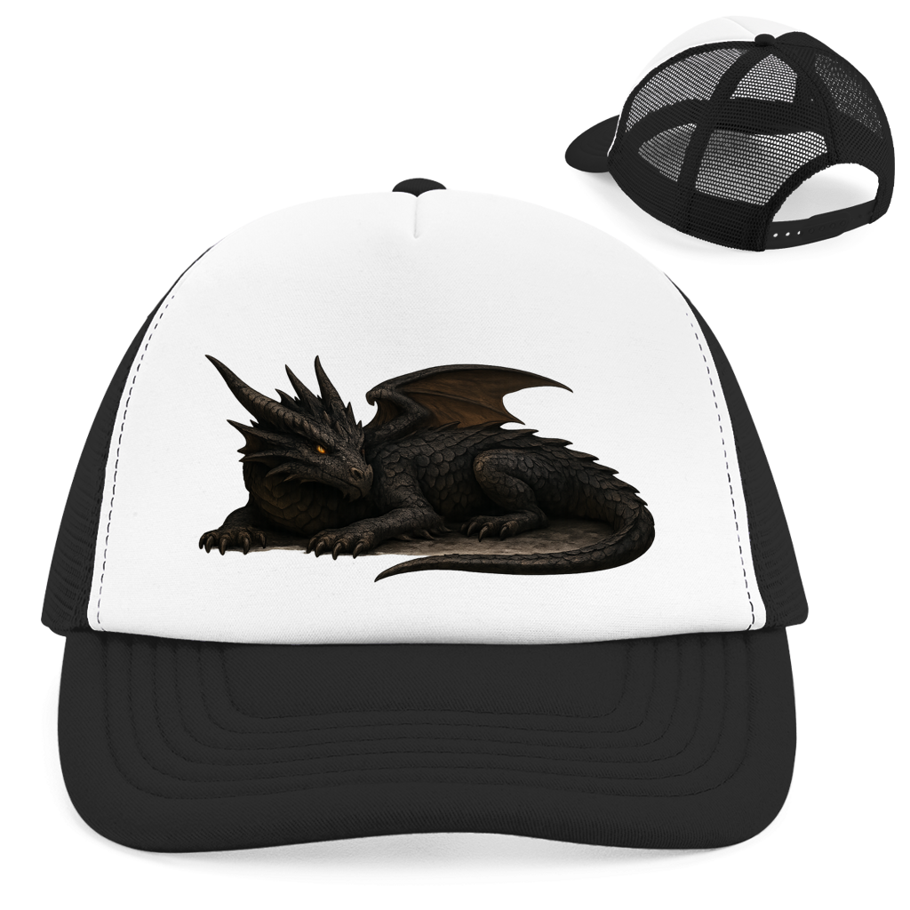 Retro Trucker Cap Drache schwarz liegend
