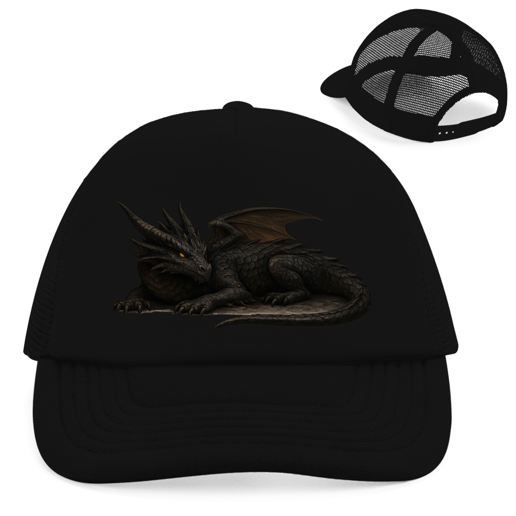 Retro Trucker Cap Drache schwarz liegend