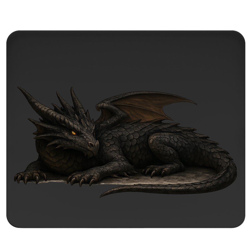Mousepad Drache schwarz liegend