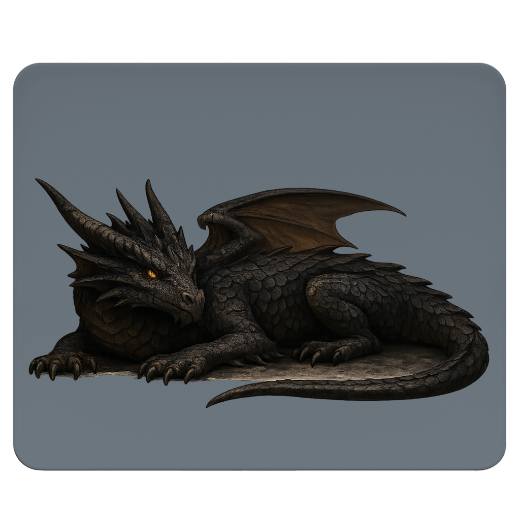 Mousepad Drache schwarz liegend