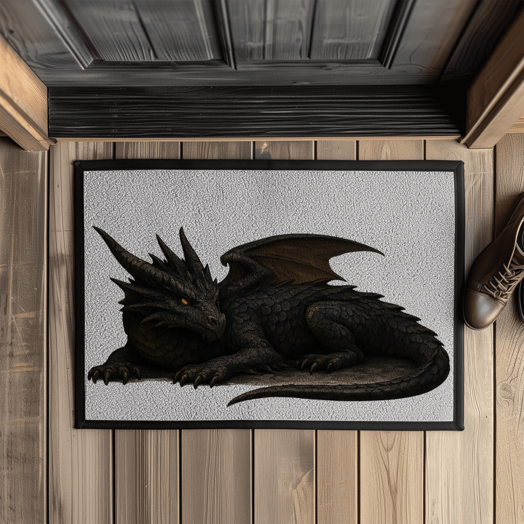 Fußmatte mit Gummirand Drache schwarz liegend