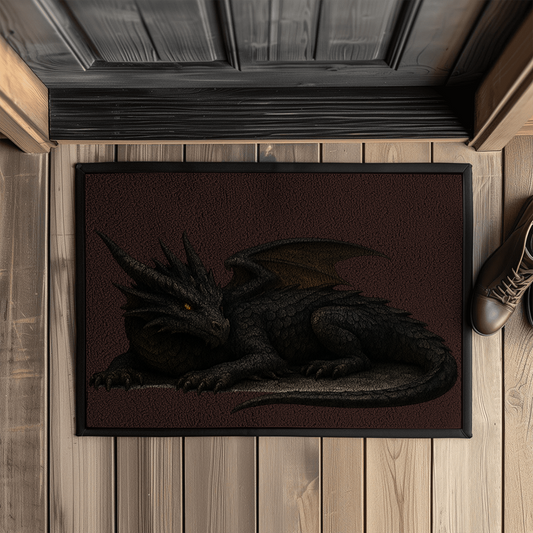 Fußmatte mit Gummirand Drache schwarz liegend