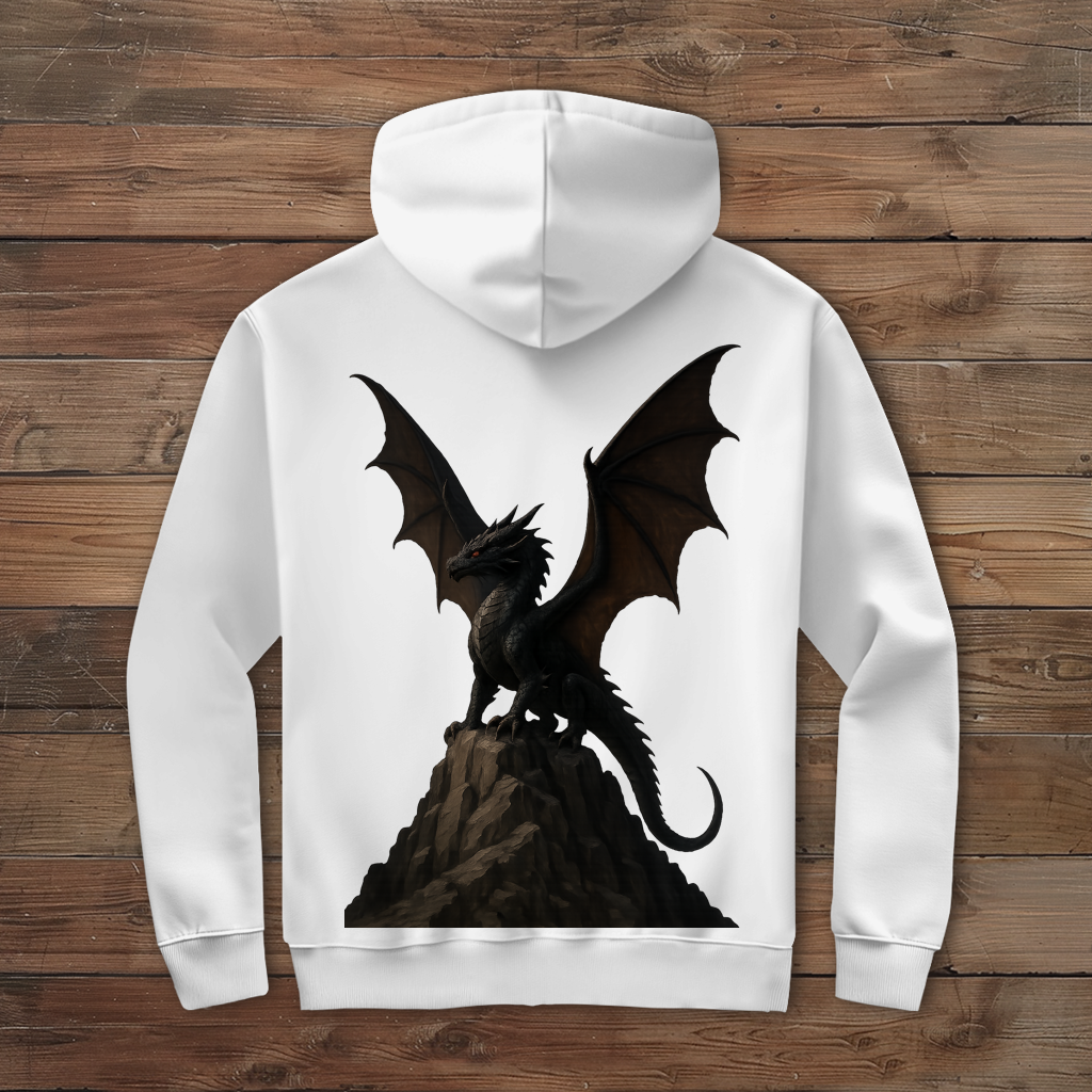 Herren Zipper Hoodie Drache schwarz breite Flügel auf Felsen