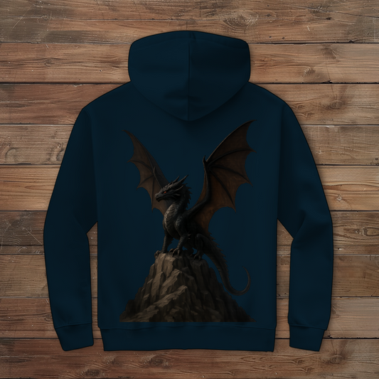 Herren Zipper Hoodie Drache schwarz breite Flügel auf Felsen