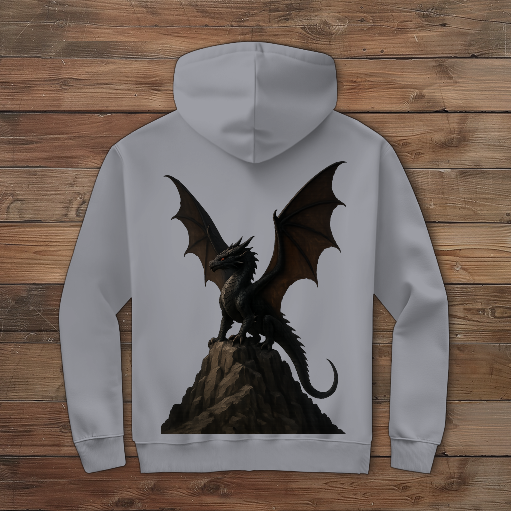 Herren Zipper Hoodie Drache schwarz breite Flügel auf Felsen