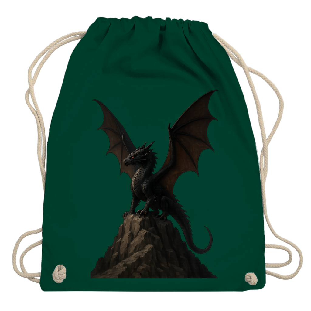Turnbeutel Drache schwarz breite Flügel auf Felsen