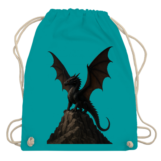 Turnbeutel Drache schwarz breite Flügel auf Felsen