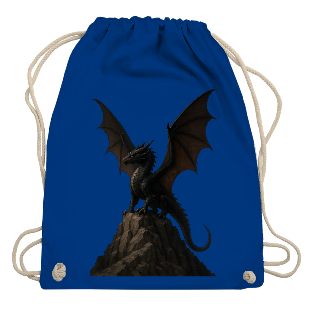 Turnbeutel Drache schwarz breite Flügel auf Felsen