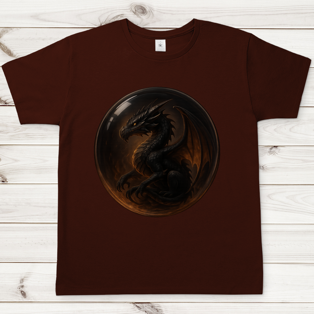 Herren T-Shirt Drache schwarz in einer Blase