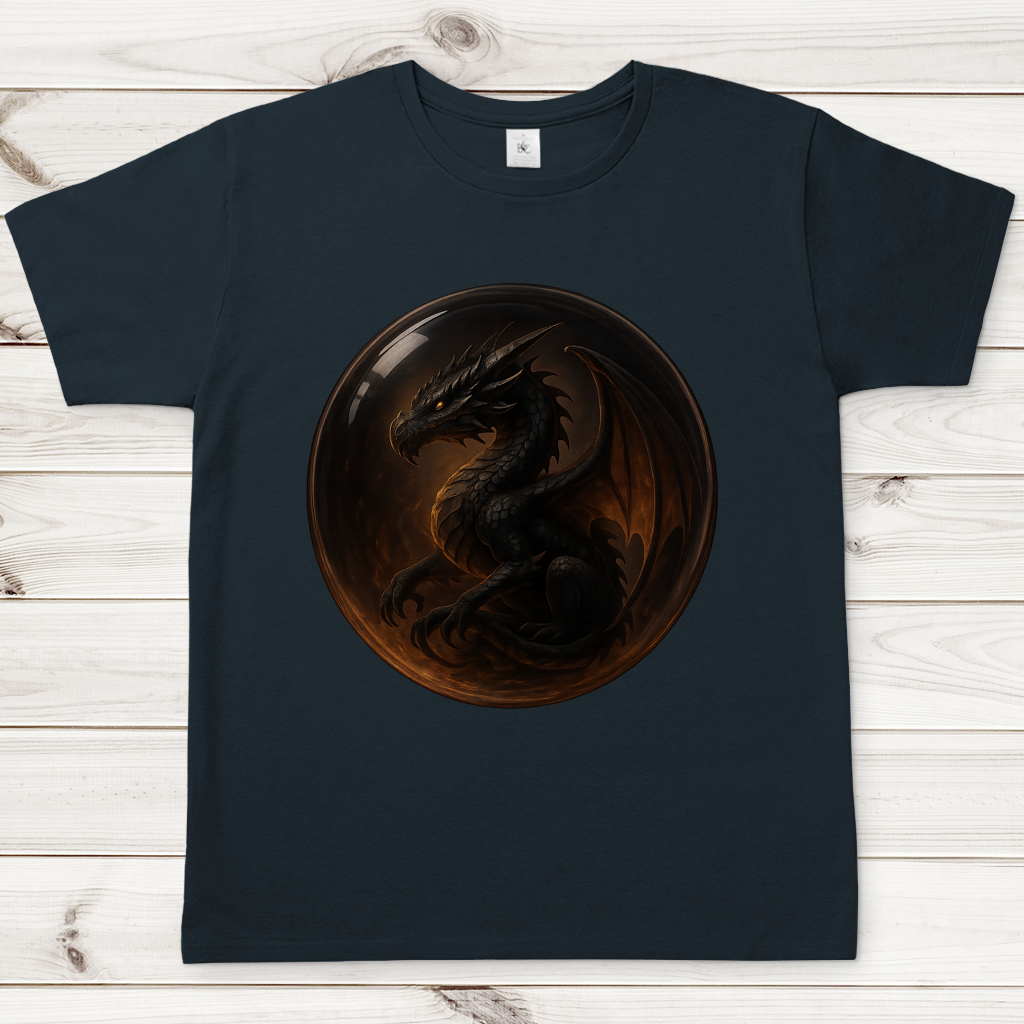 Herren T-Shirt Drache schwarz in einer Blase