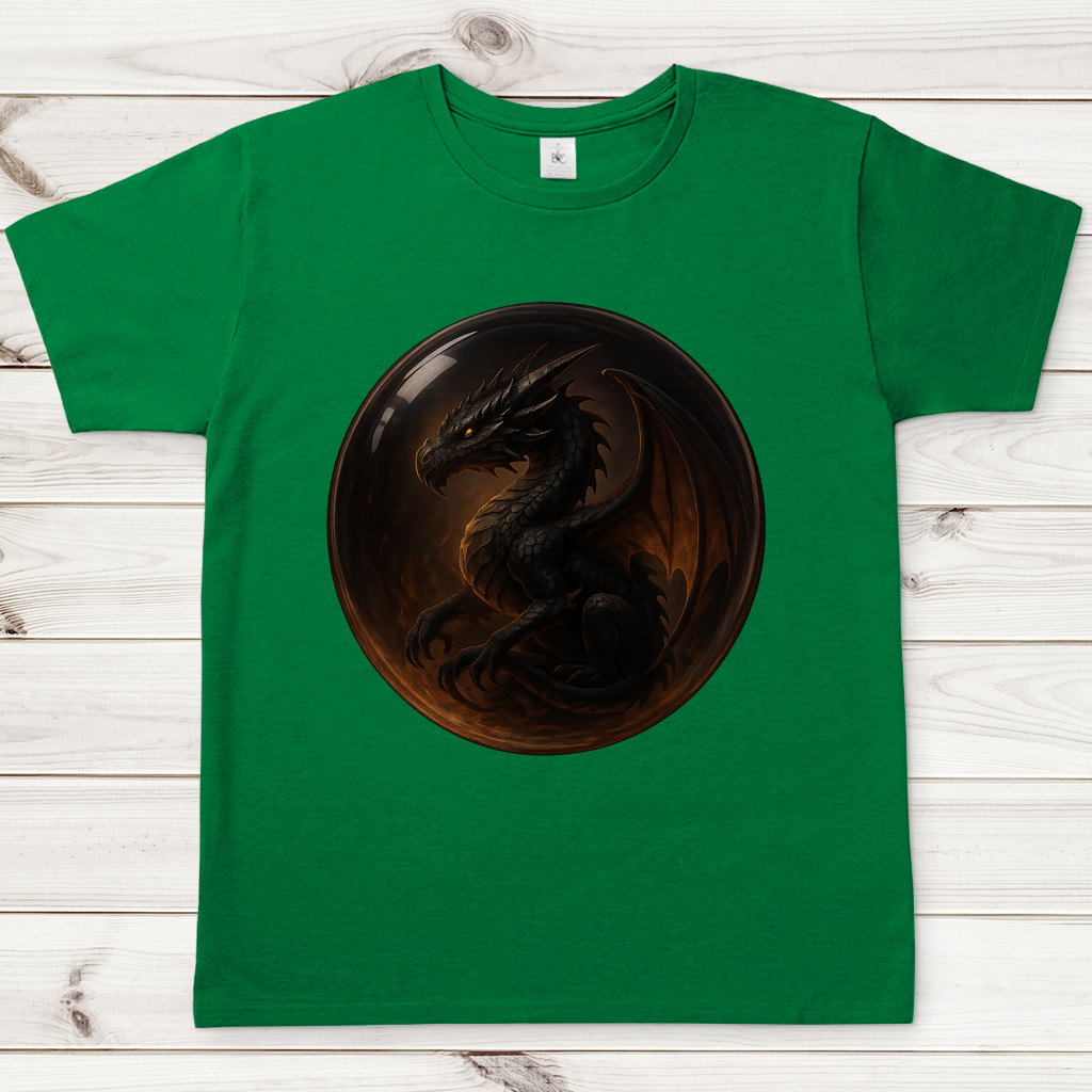 Herren T-Shirt Drache schwarz in einer Blase