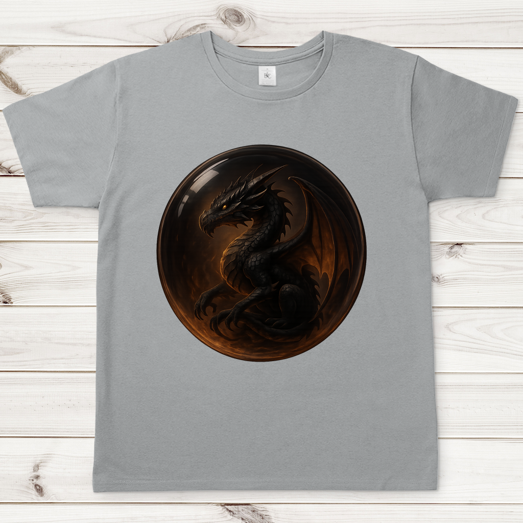 Herren T-Shirt Drache schwarz in einer Blase
