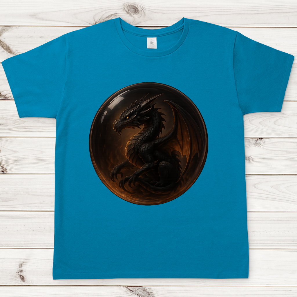 Herren T-Shirt Drache schwarz in einer Blase