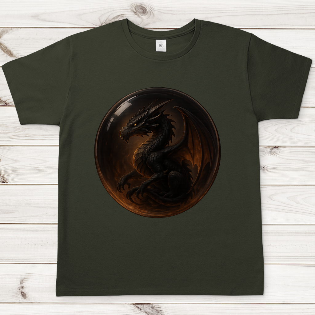 Herren T-Shirt Drache schwarz in einer Blase