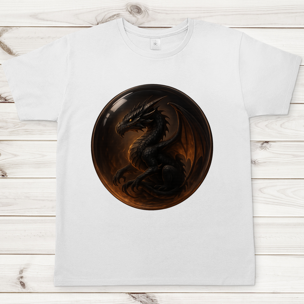 Herren T-Shirt Drache schwarz in einer Blase