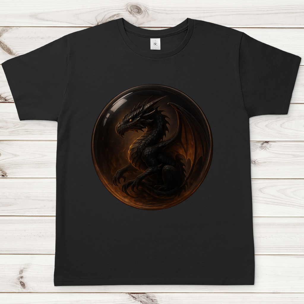 Herren T-Shirt Drache schwarz in einer Blase