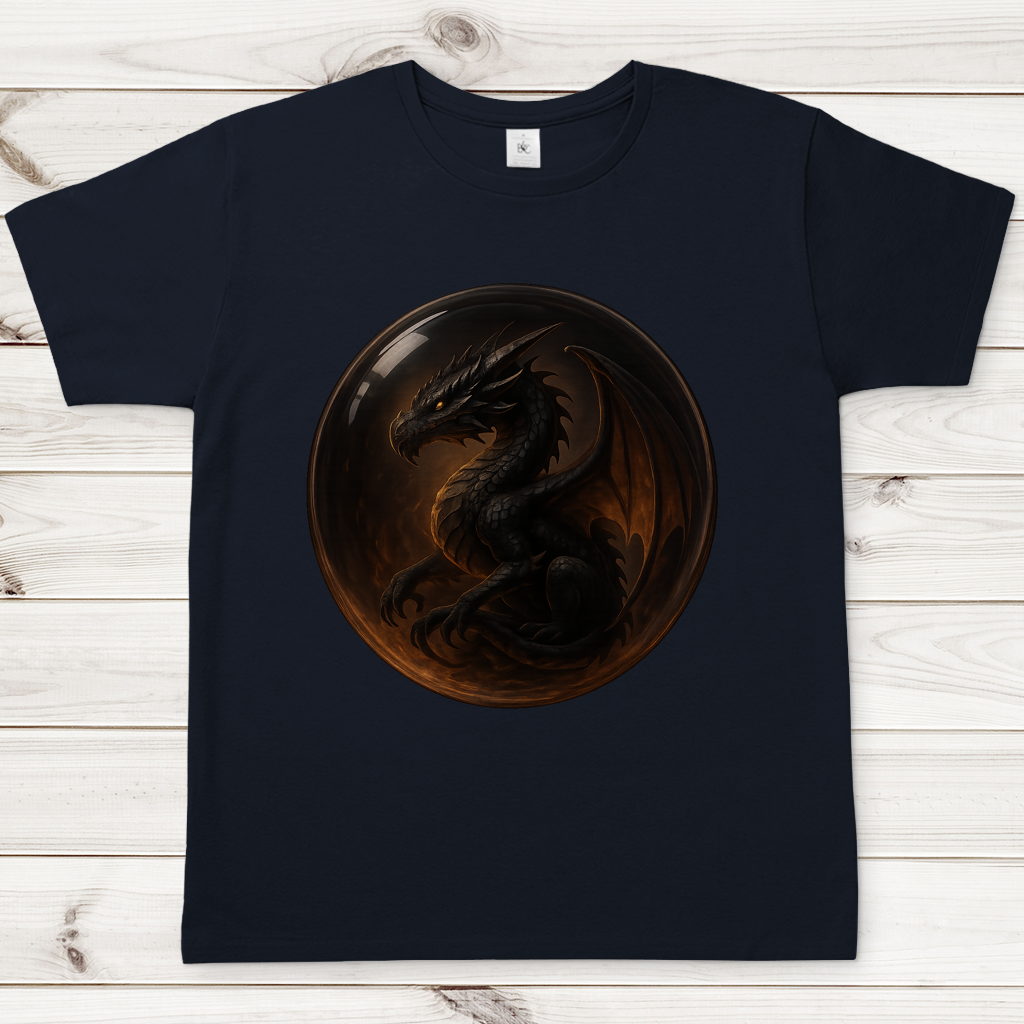 Herren T-Shirt Drache schwarz in einer Blase