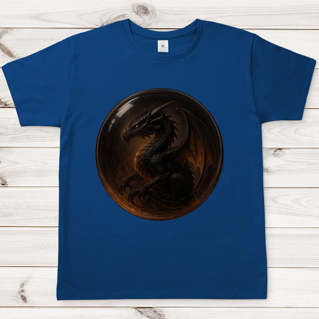 Herren T-Shirt Drache schwarz in einer Blase