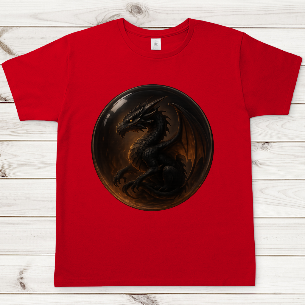 Herren T-Shirt Drache schwarz in einer Blase