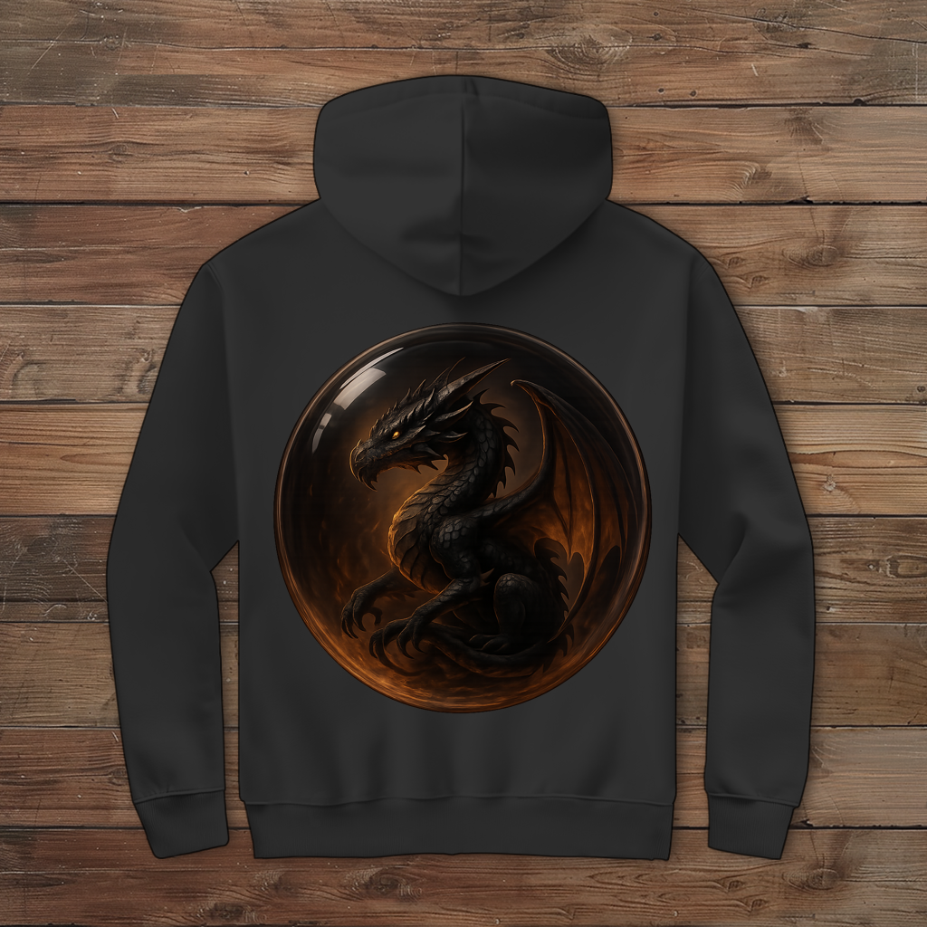 Herren Zipper Hoodie Drache schwarz in einer Blase