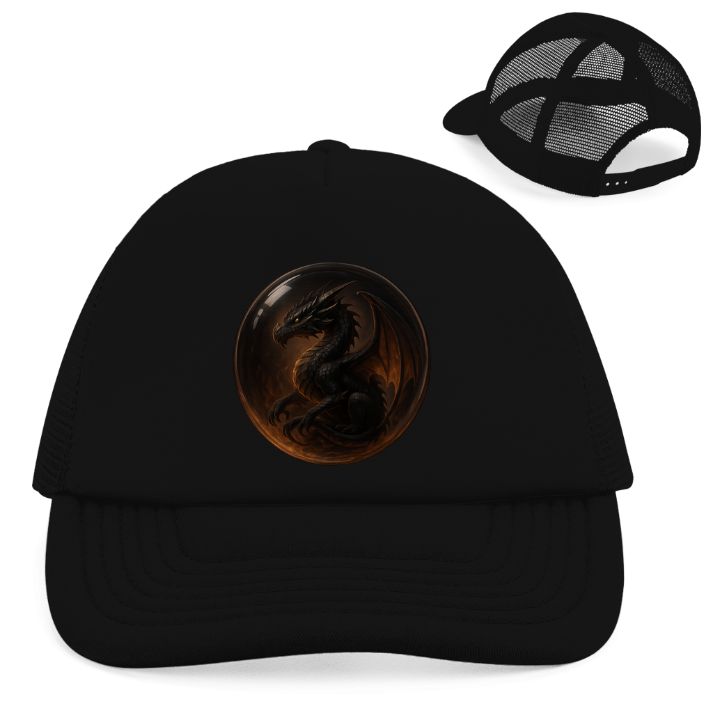 Retro Trucker Cap Drache schwarz in einer Blase