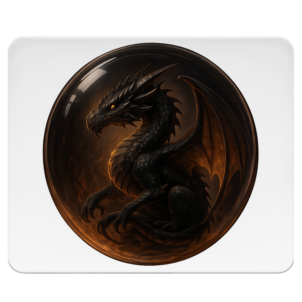 Mousepad Drache schwarz in einer Blase